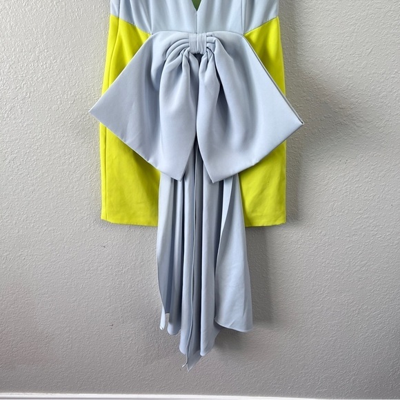 Marchesa Notte yellow blue huge Bow Mini Dress size 10 - Picture 12 of 15
